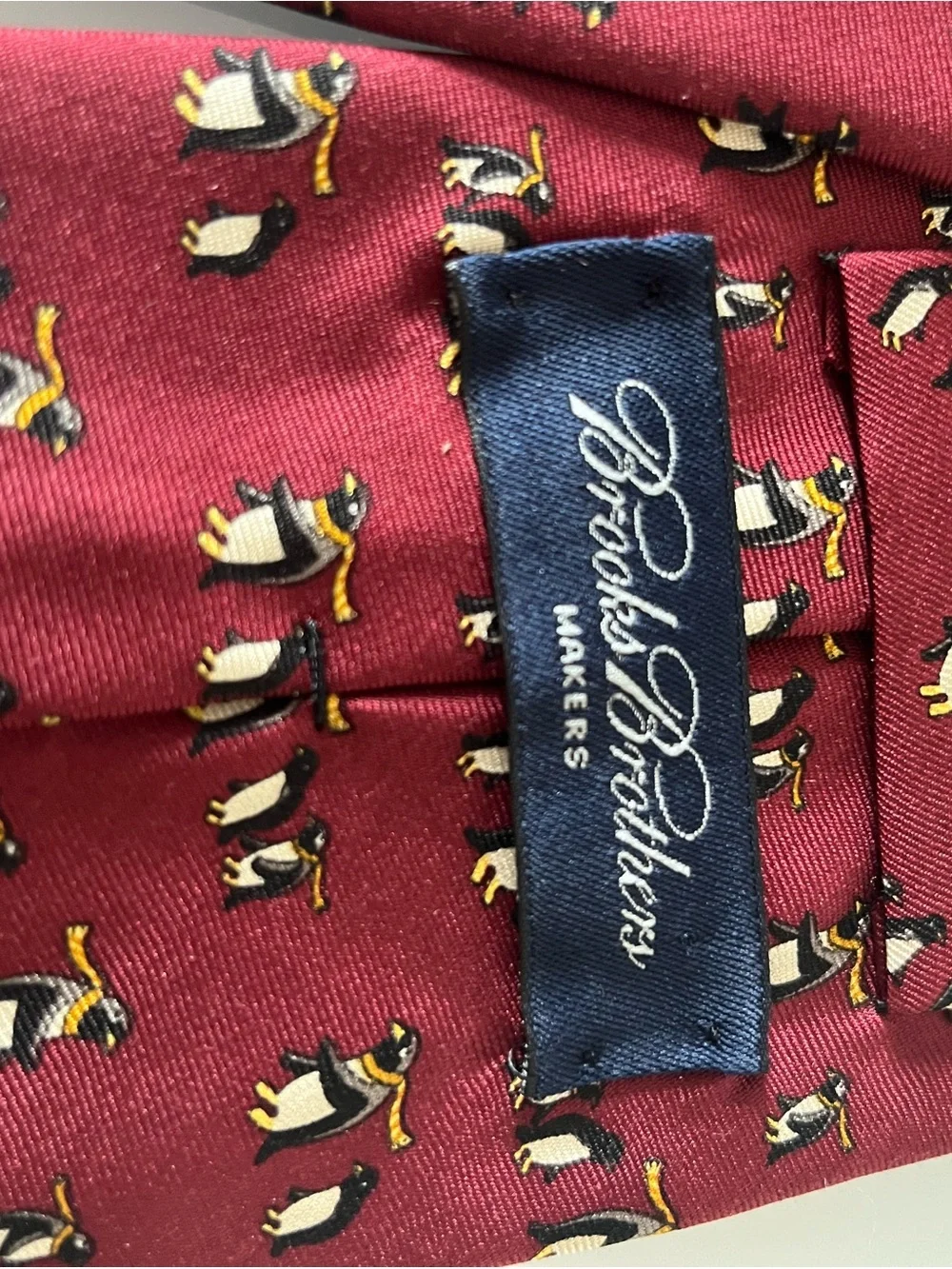 Brooks Brothers Burgundy Silk Tie with Penguin Motif